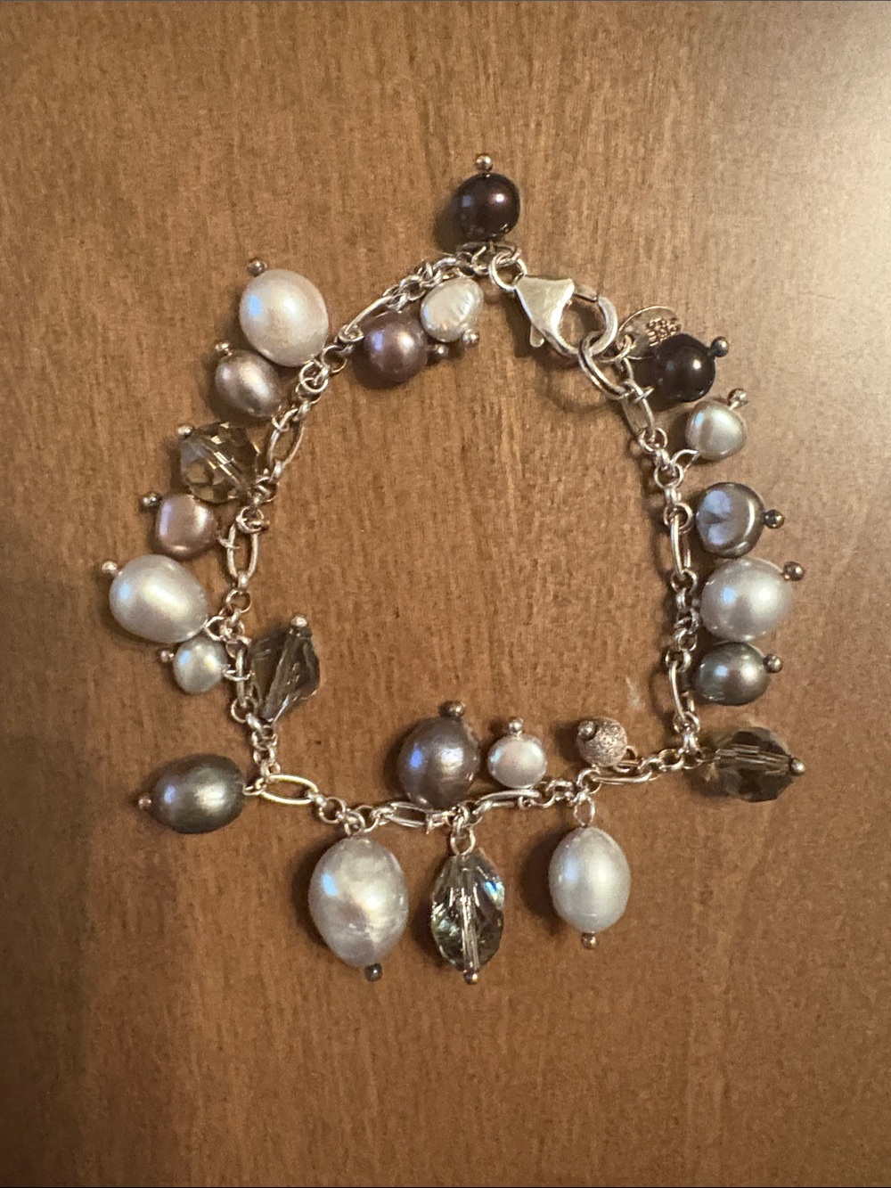 Like New Elegant Pearl Charm Bracelet - Multi-Color Pearls & Crystals 7 Inches